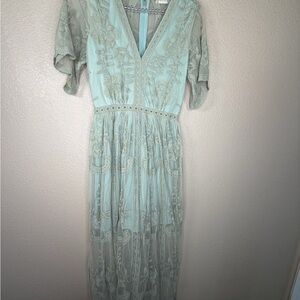 Altar'd State Light Green Embroidered Maxi Dress